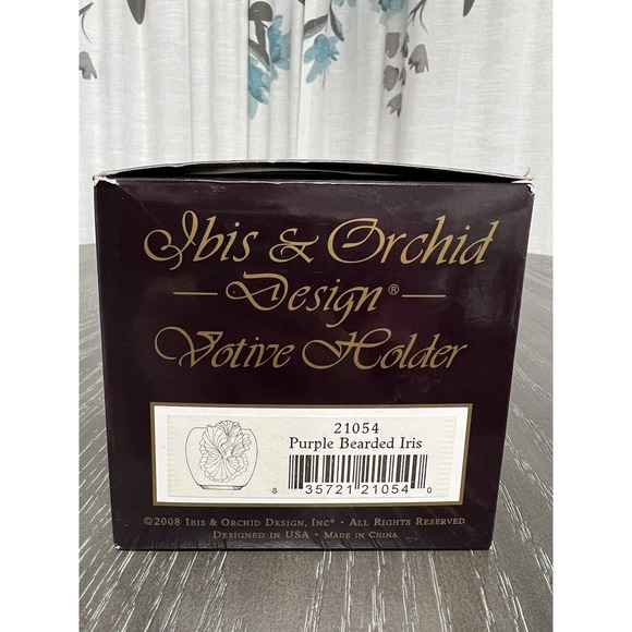 Ibis & Orchid Design Bonded Marble Handpainted Votive Purple Bearded Iris - New - Picture 10 of 16